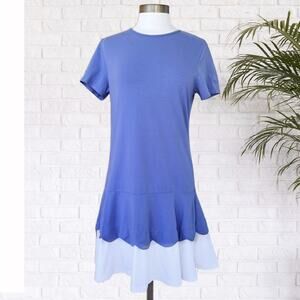 DUFFIELD LANE Flounce Hem Tee Dress Size Medium Blue & White Preppy